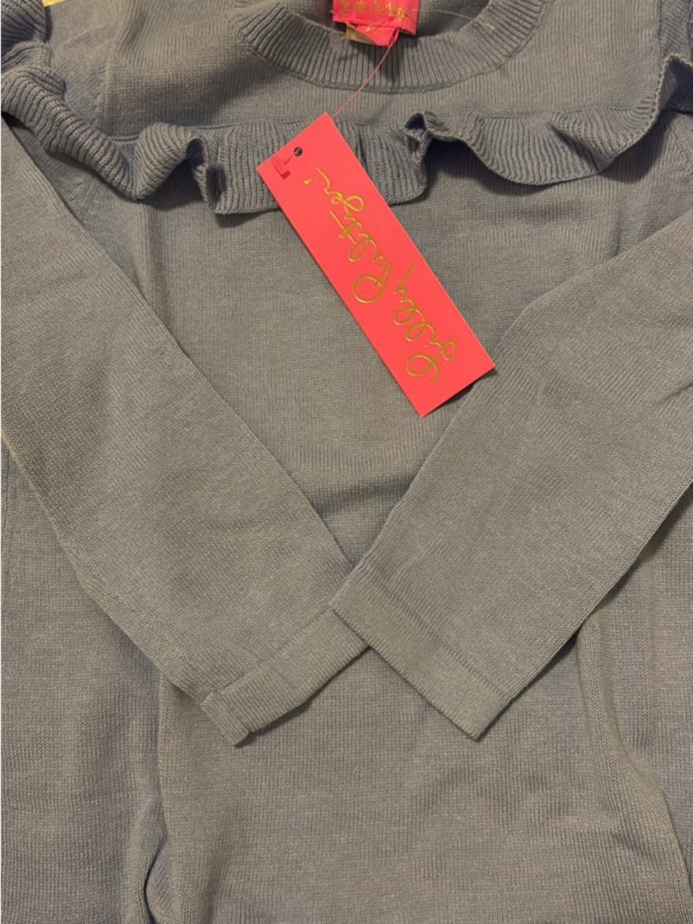 Lilly Pulitzer Girls Gray Ruffle-Trim Knit Sweater